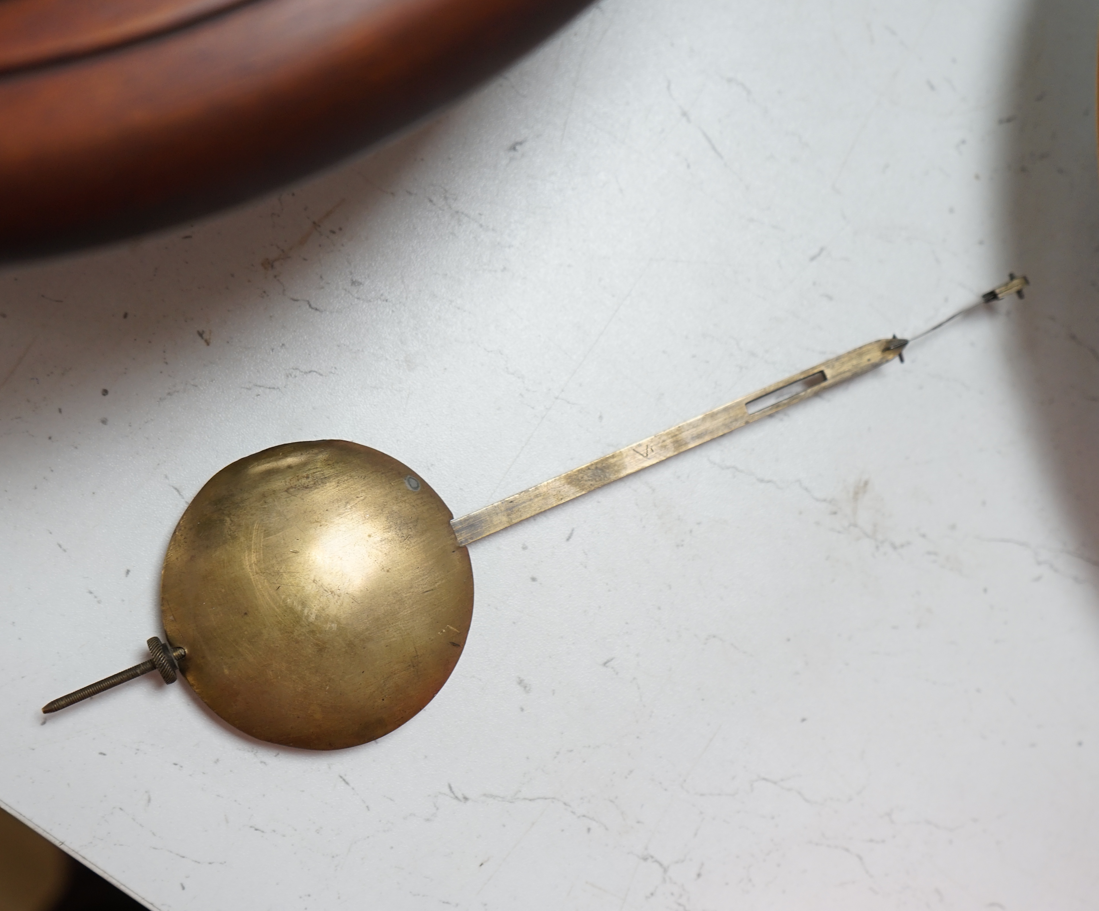 A Victorian mahogany wall clock with pendulum, single fusee movement, 39cm diameter. Condition - fair to good, not tested